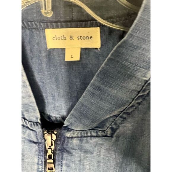 Cloth & Stone Women's Bomber Jacket Blue Zip Front Size L Pockets - Picture 5 of 8